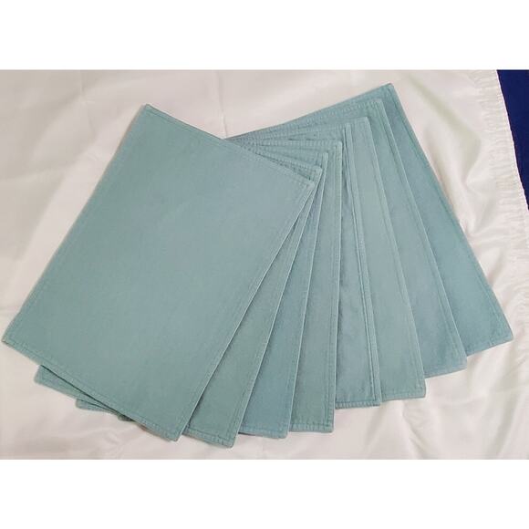 Placemats Set of 8 Reversible Light Blue Teal Gray Twill Soft Brushed Soft 18x13 - Picture 1 of 11